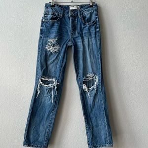 Distressed Mid-Rise Boyfriend Jeans